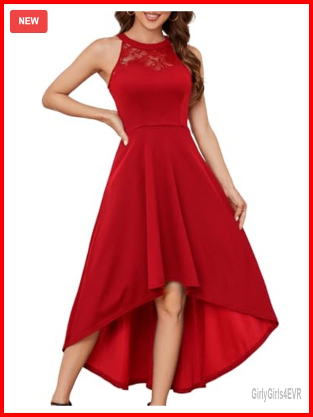 Lace Halter High Low Formal Dress Sleeveless Bridesmaid Cocktail